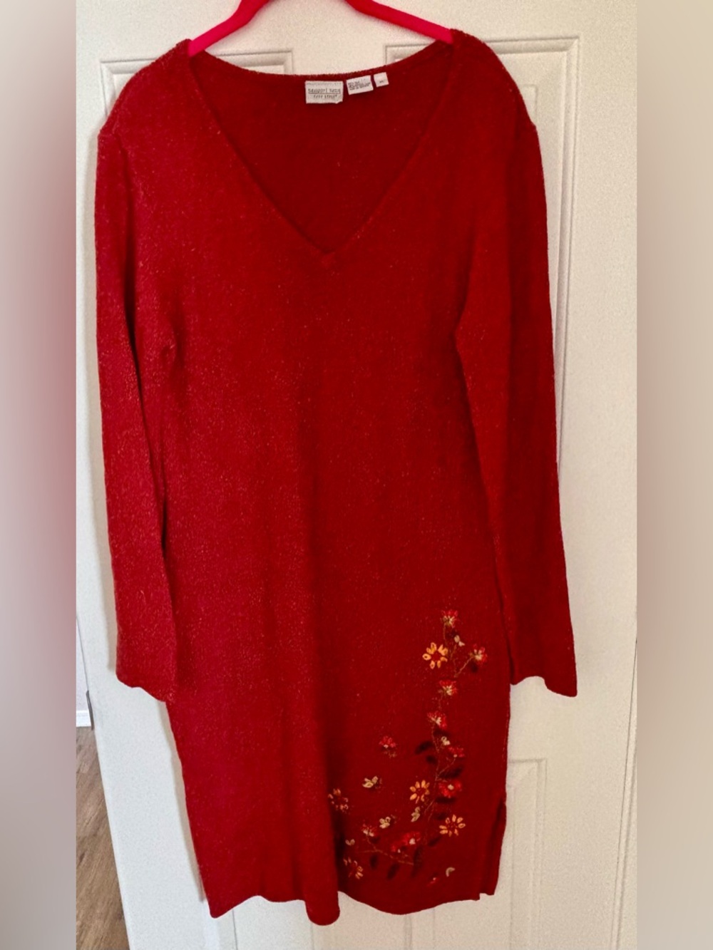 Newport News Rust V-Neck Embroidered Sweater Dress